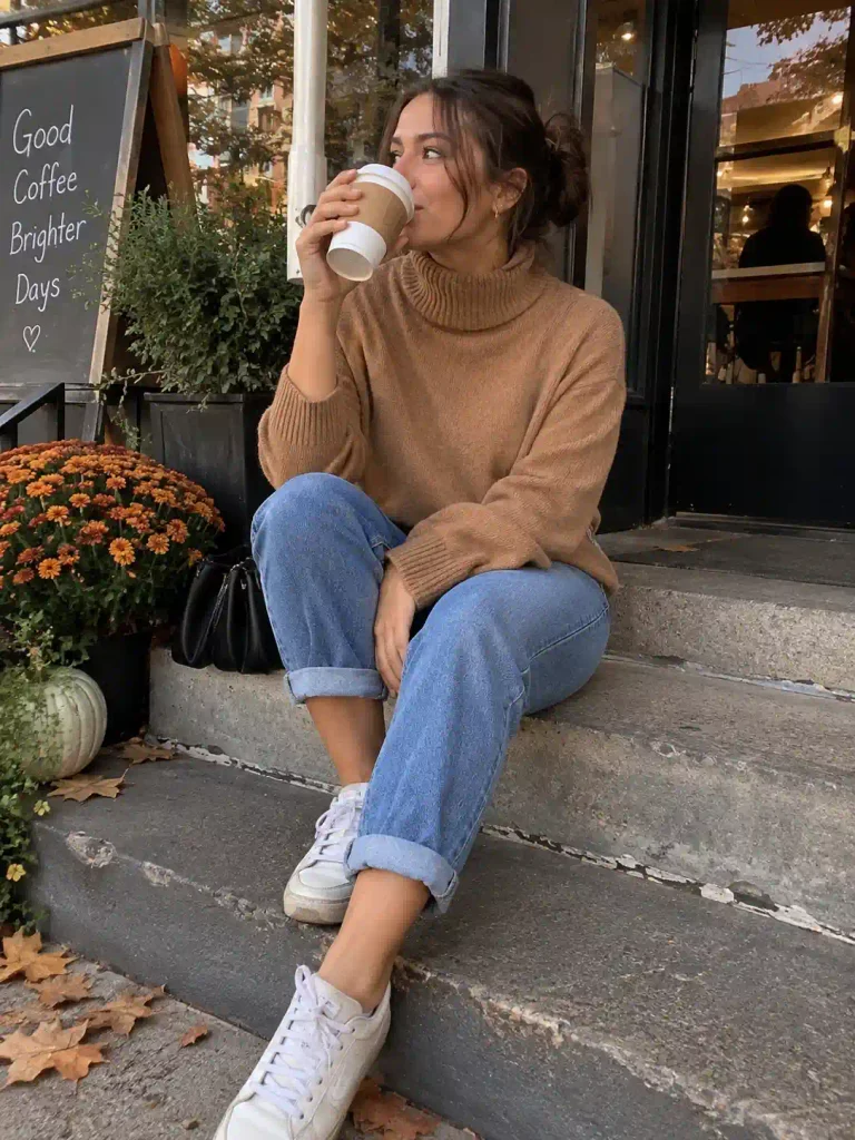 Turtleneck and mom jeans