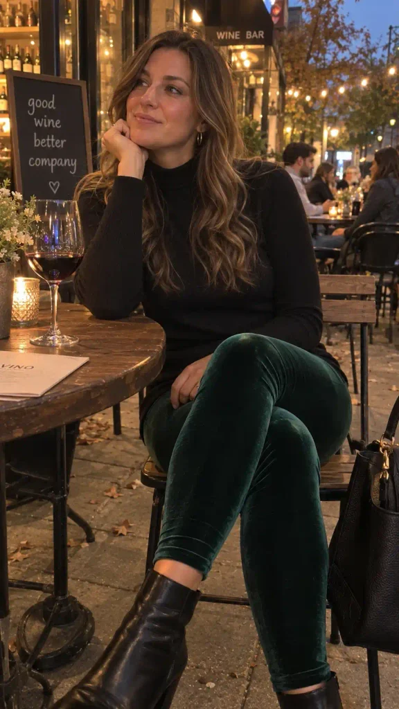 Velvet leggings with a fitted