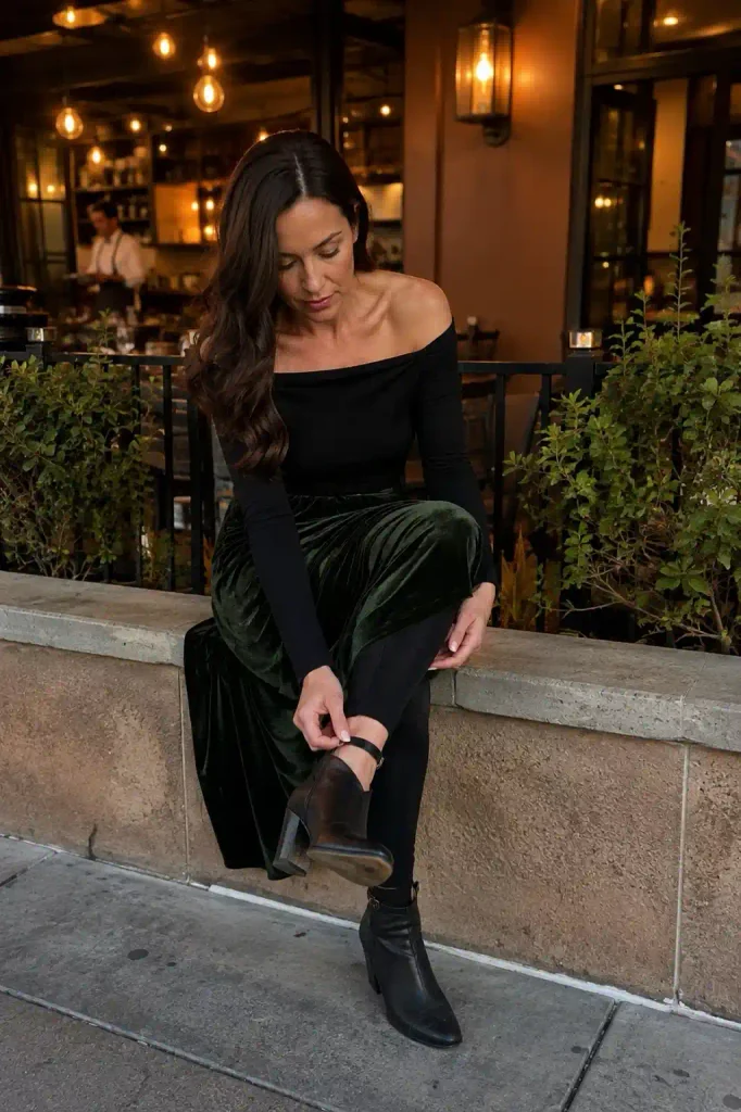 Velvet midi skirt,