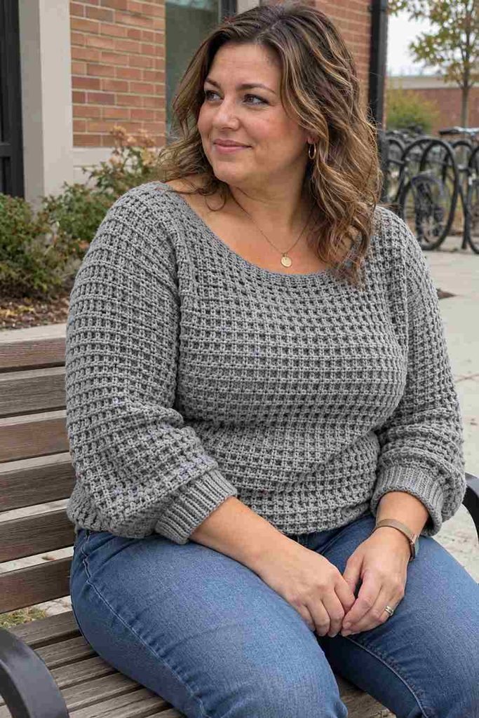Waffle stitch sweater top