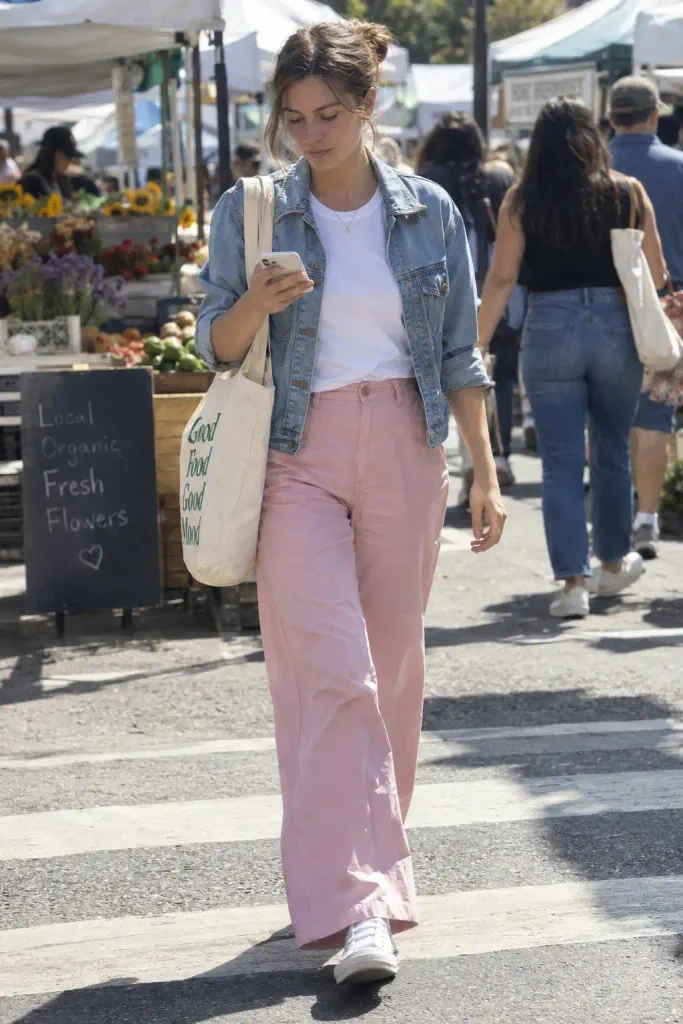 White tee and denim jacke