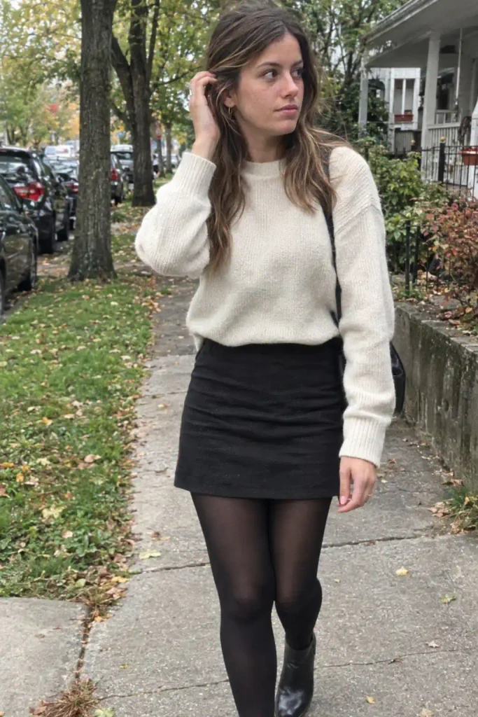 Why black tights and a skirt just works