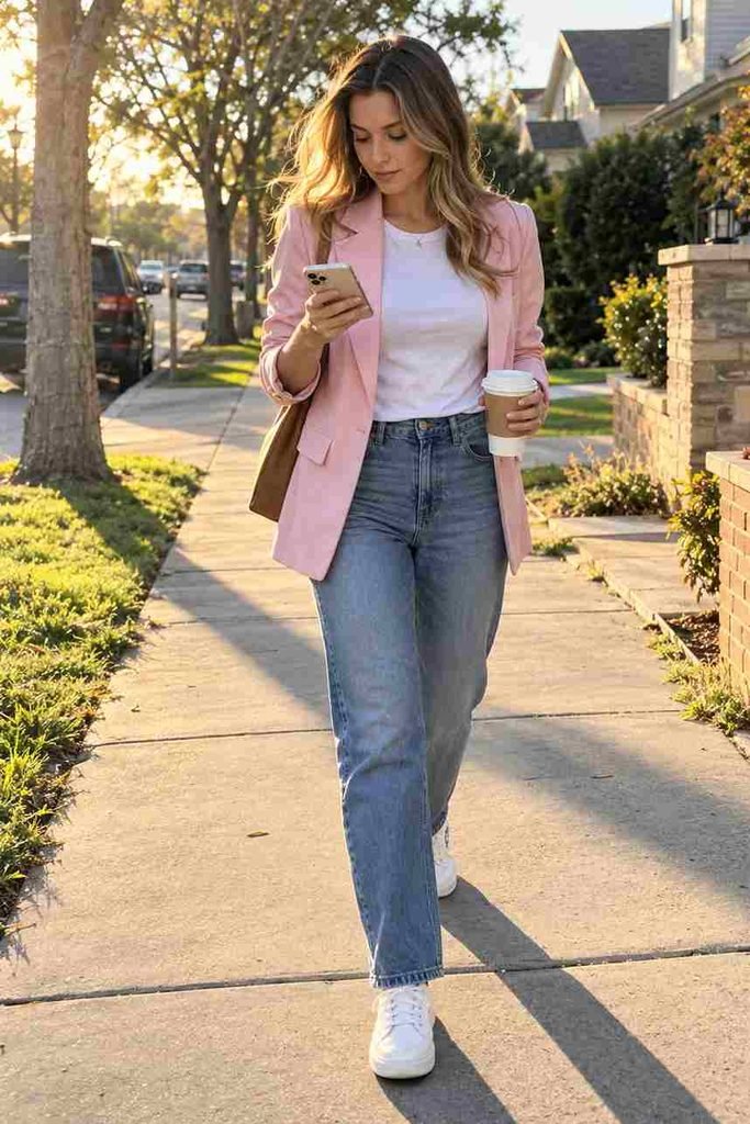 With straight-leg jeans