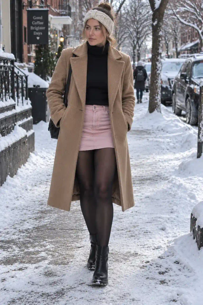 Wool coat and thermal tights