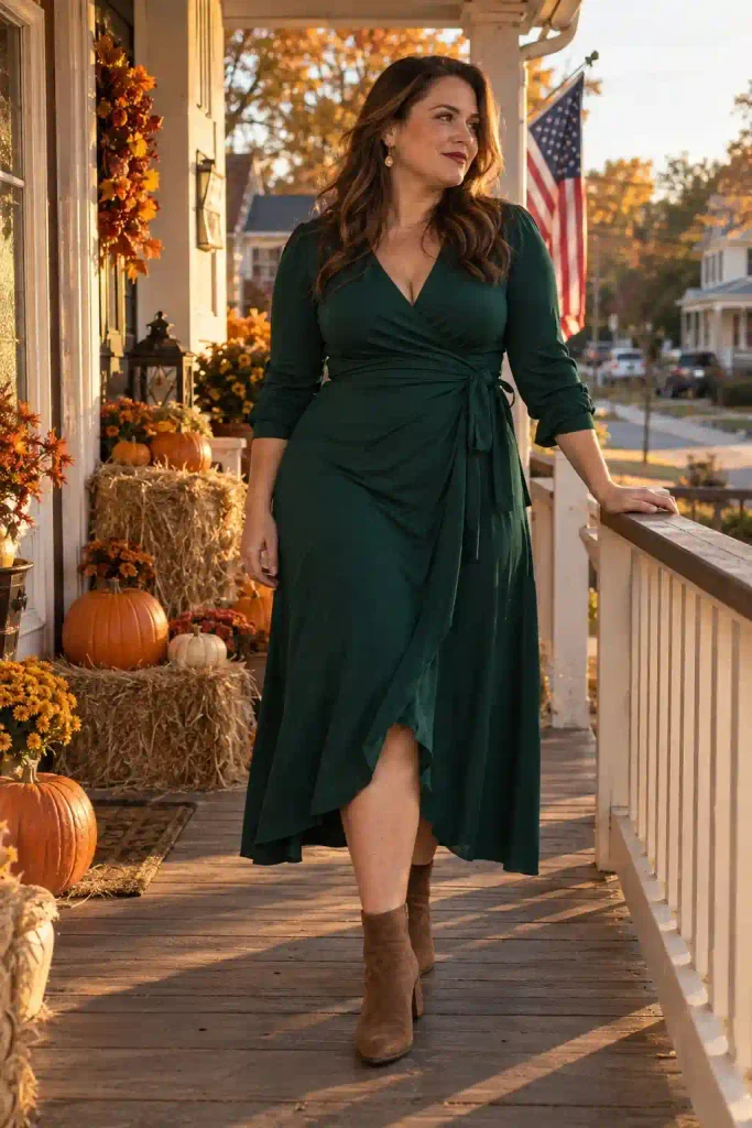 Wrap dress in a jewel tone
