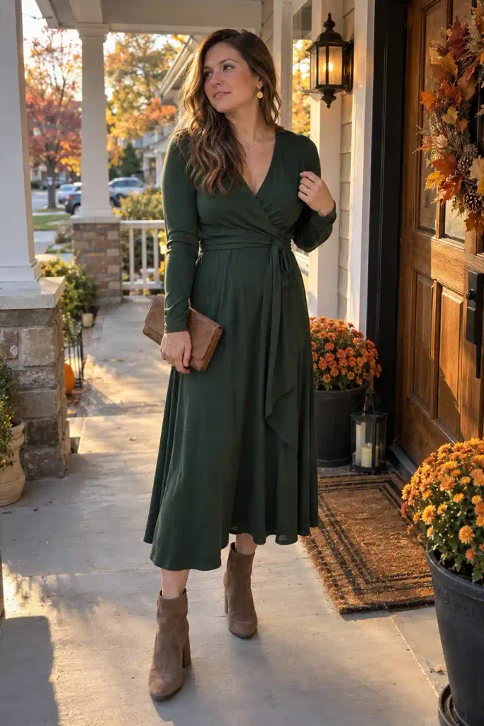 Wrap dress in deep green