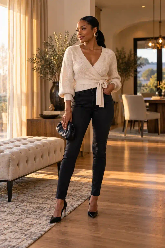 Wrap sweater with black