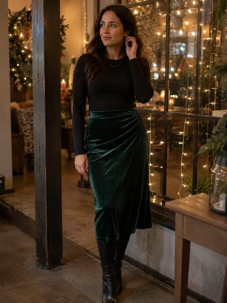 elvet skirt with black leggi
