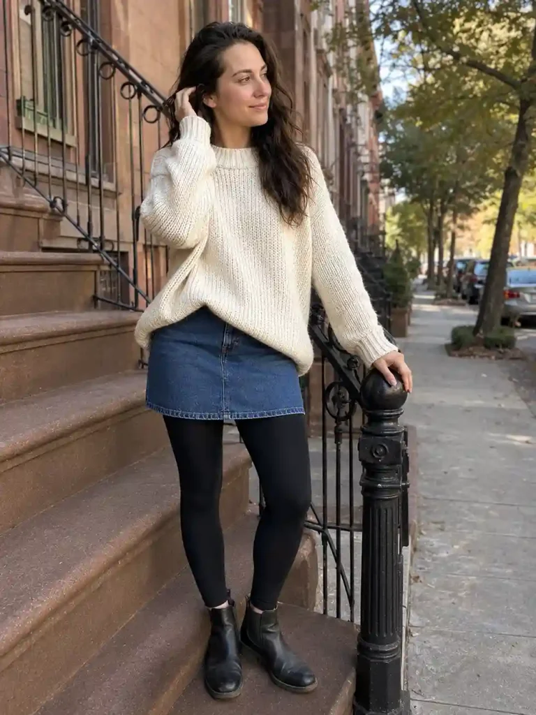 11. Skirt with a chunky knit and Chelsea boots