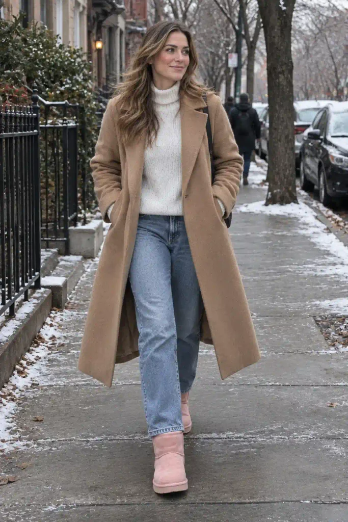 long wool coat in camel