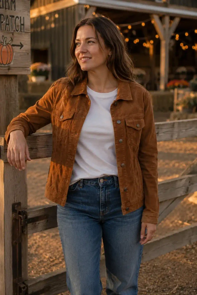 uede jacket in cognac