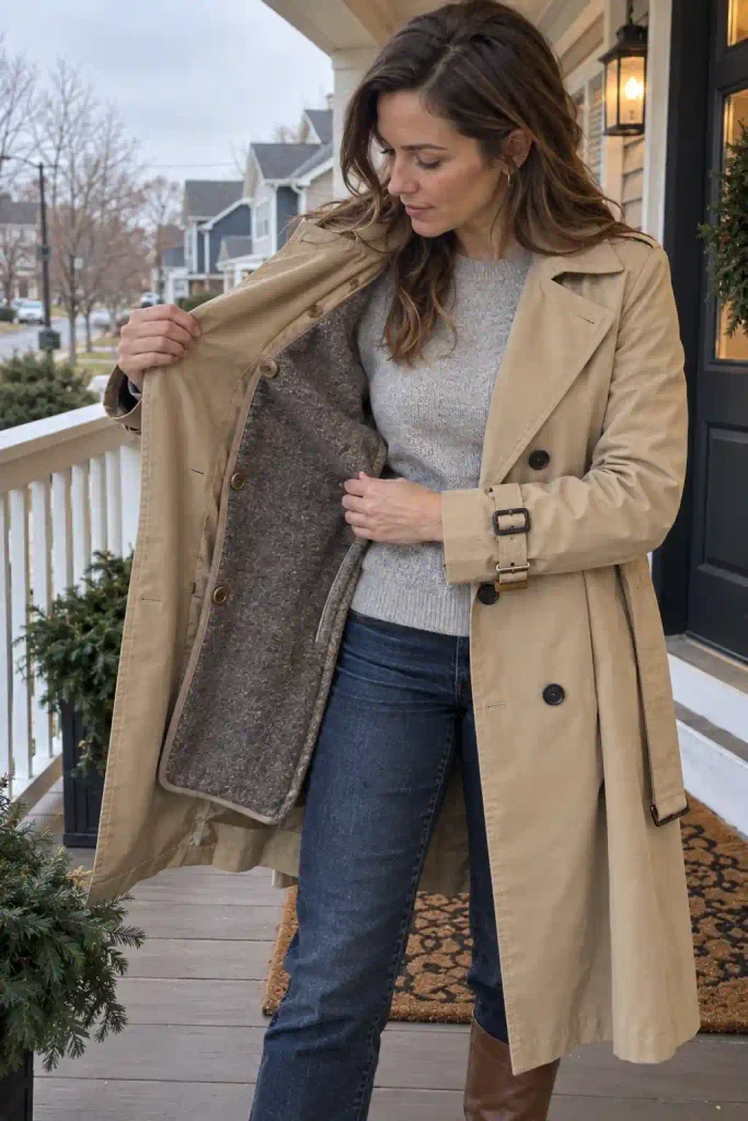A standard cotton gabardine trench