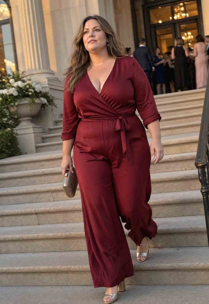 A wrap-front satin jumpsuit