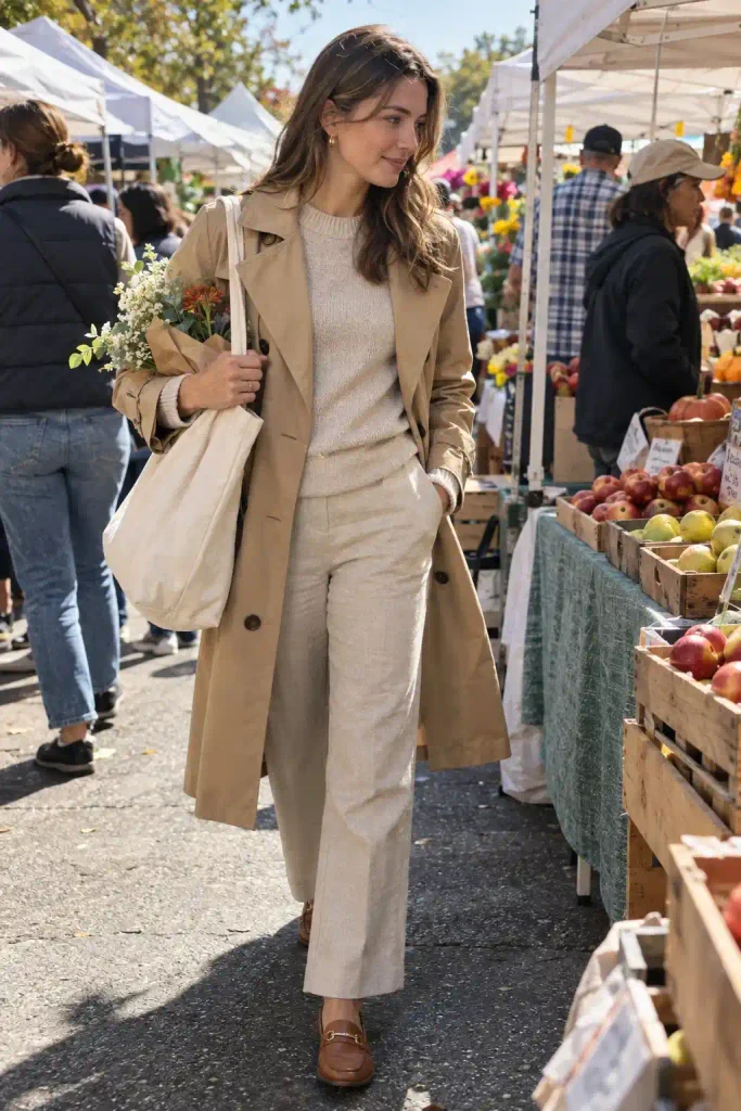 Beige trench over a tonal