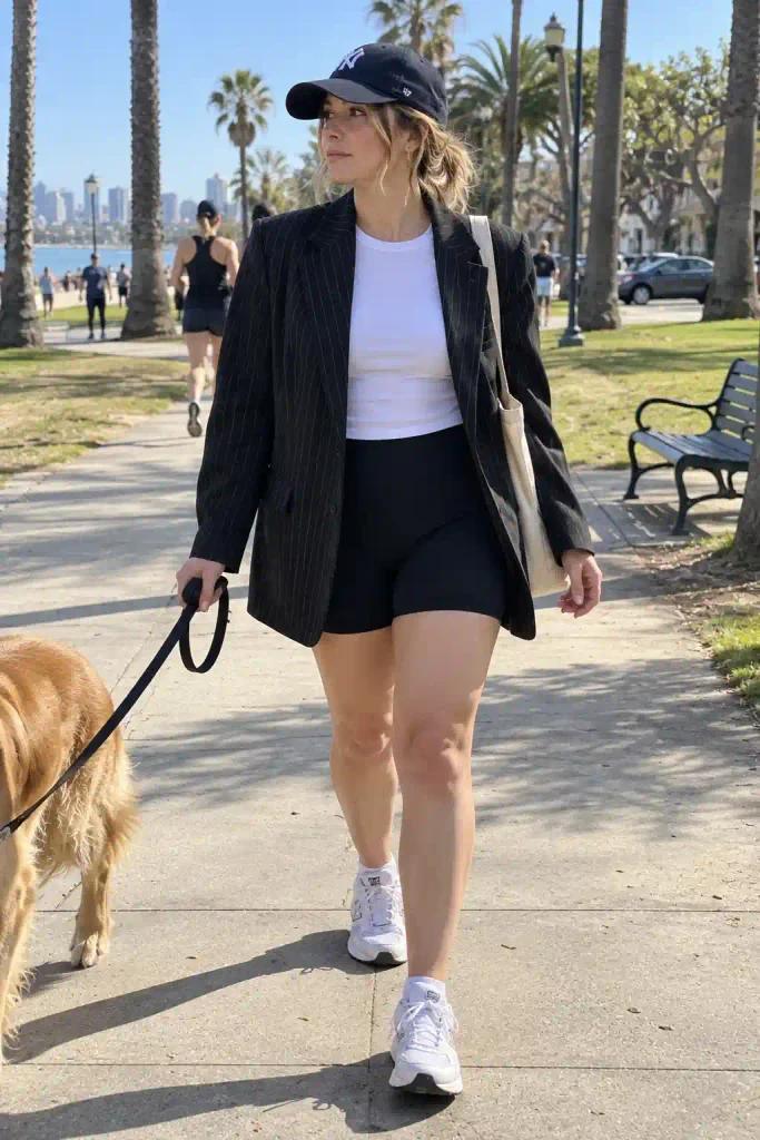 Biker shorts and clean sneakers