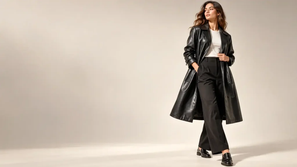 Black Leather Trench Coat Outfit Casual