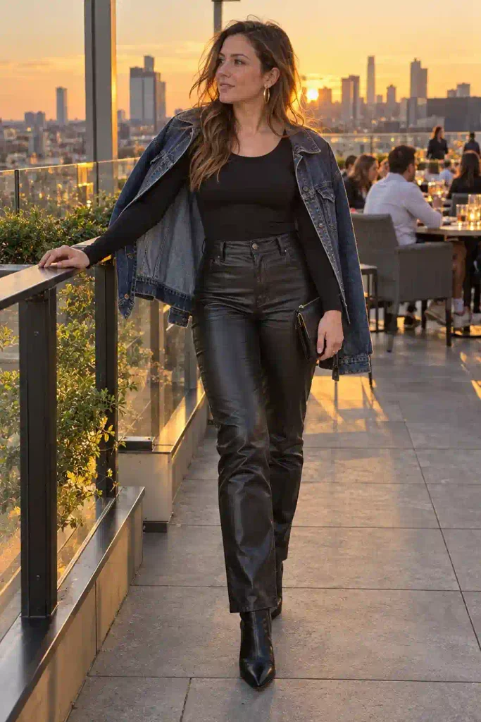 Black bodysuit and leather pants