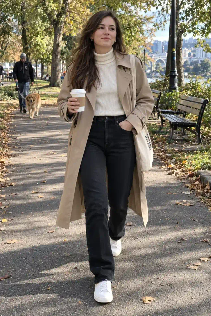 Black dress and trench