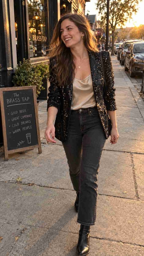 Black sequin blazer with jeans