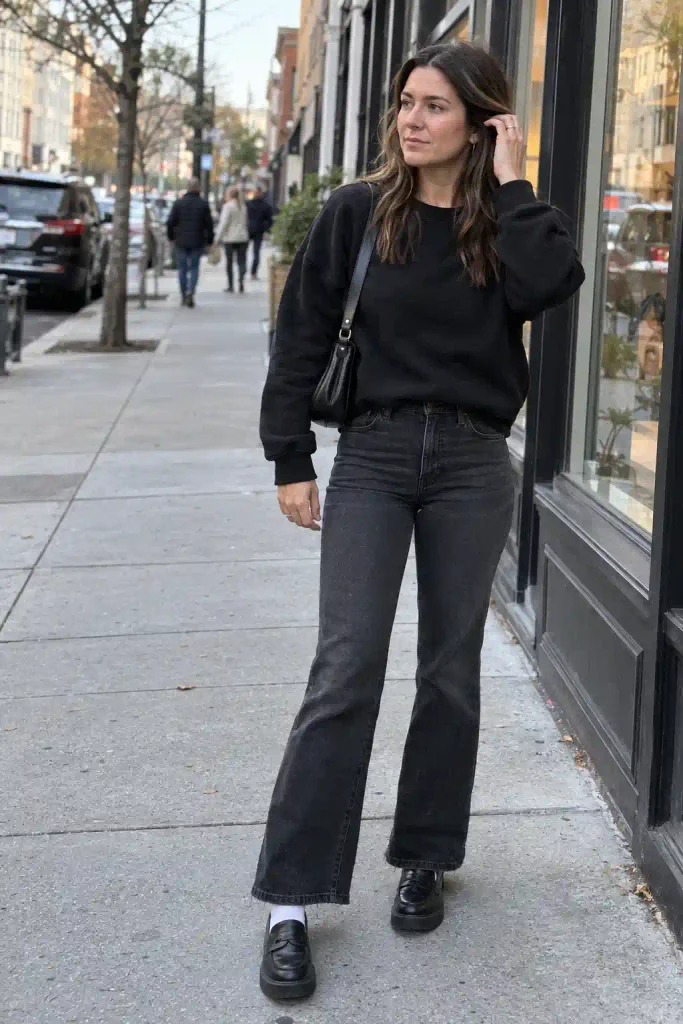 Black sweatshirt with black flares