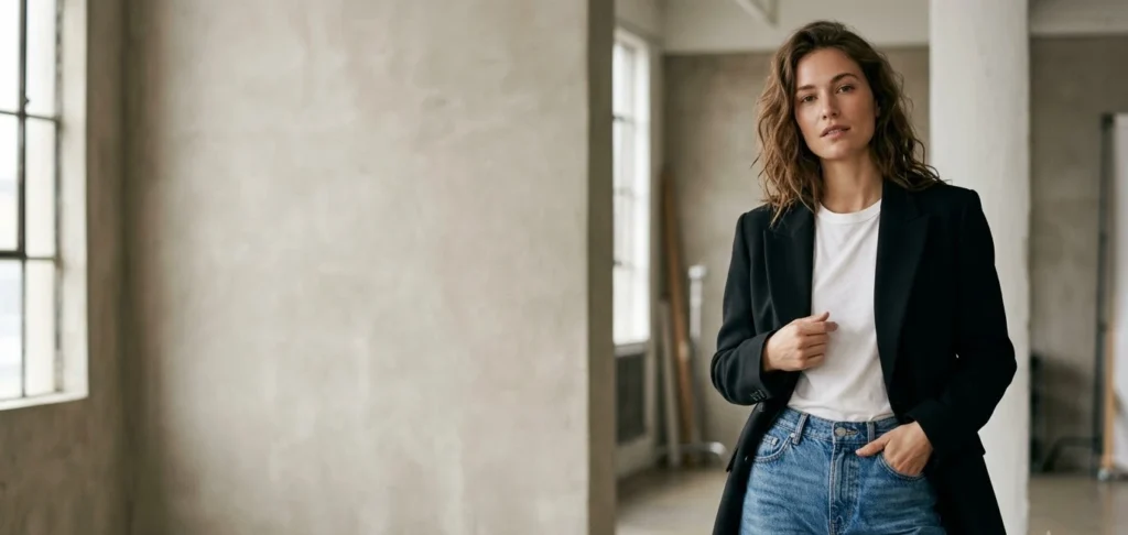 Blazer And Mom Jeans Outfit