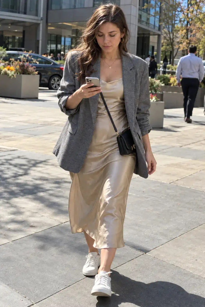 Blazer with a slip dress