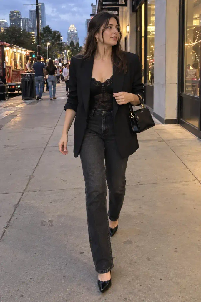 Blazer with jeans and heels