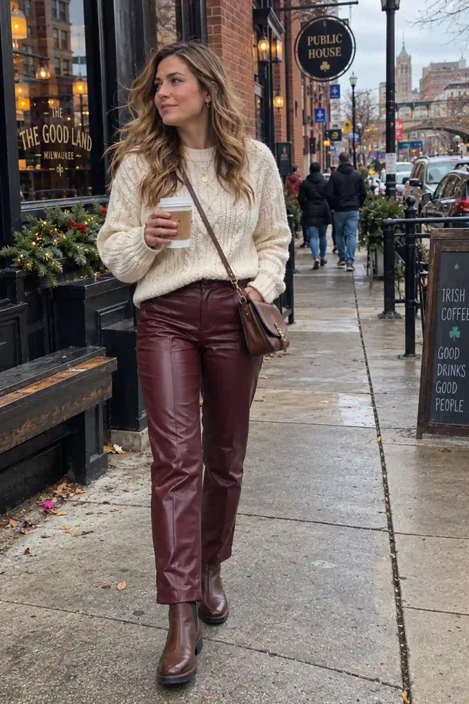 Burgundy leather pants
