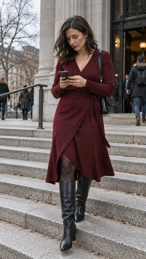 Burgundy wrap dress