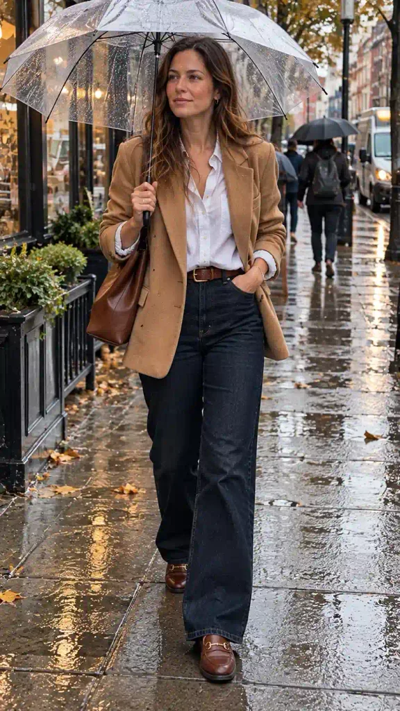 Camel blazer with a button-