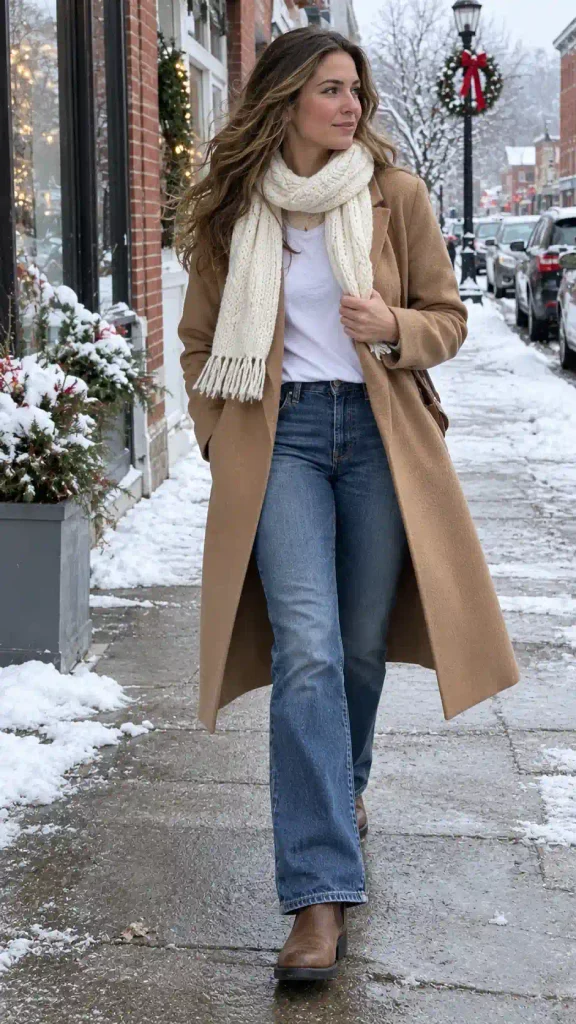 Camel coat over a
