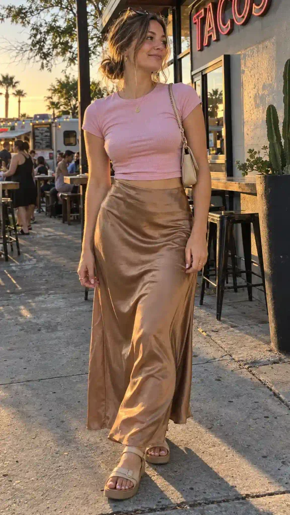 Caramel slip skirt with a