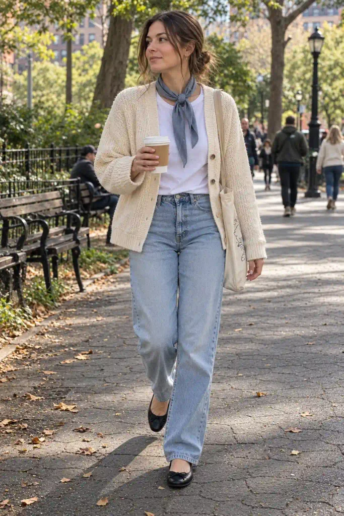 Cardigan with a scarf and ballet