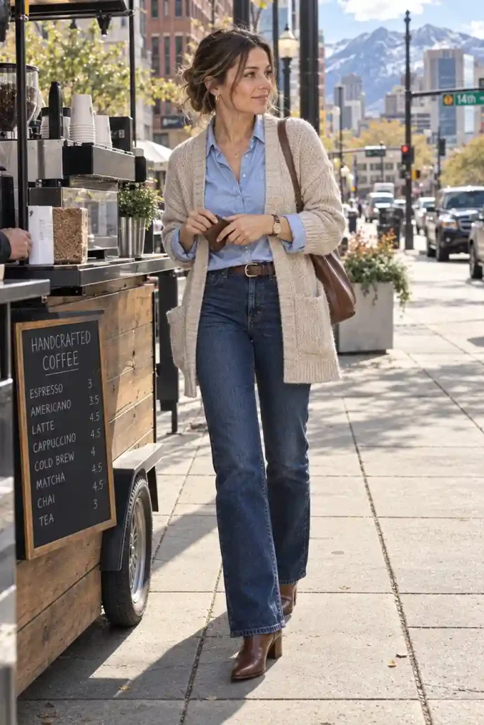 Cardigan with denim