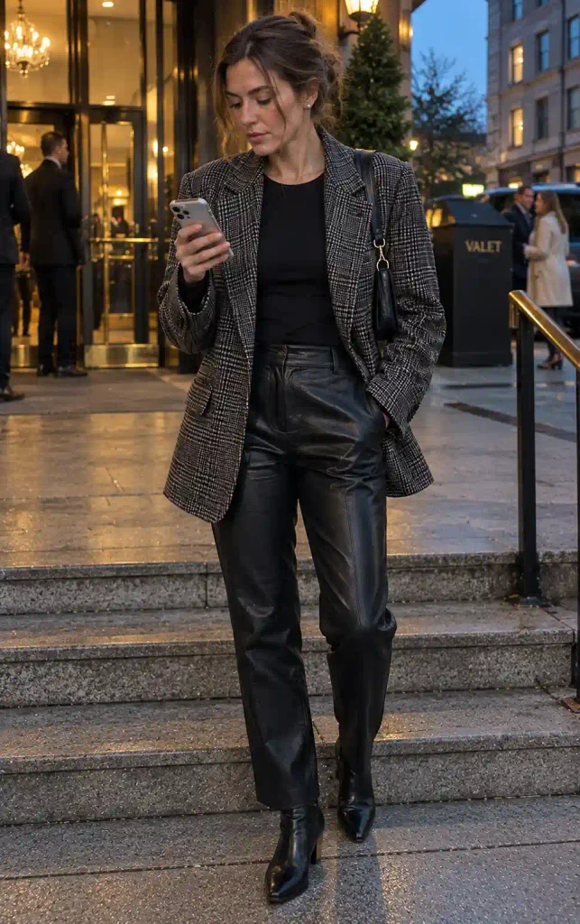 Check blazer with a bodysuit