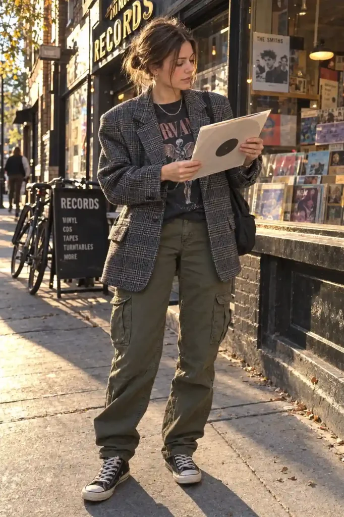 Check blazer with a graphic
