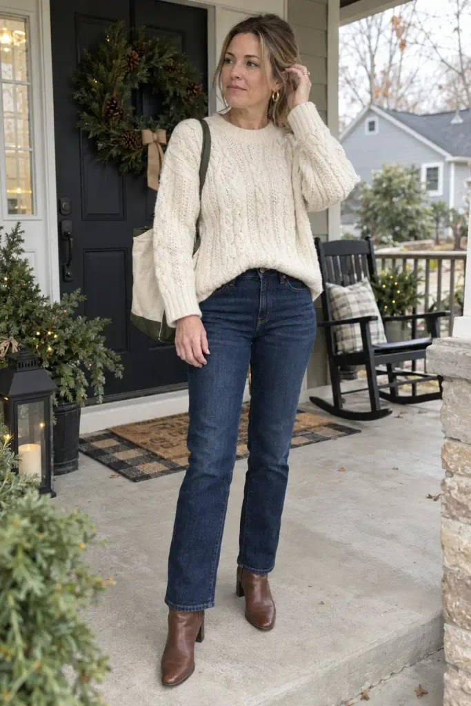 Cream cable-knit sweater with