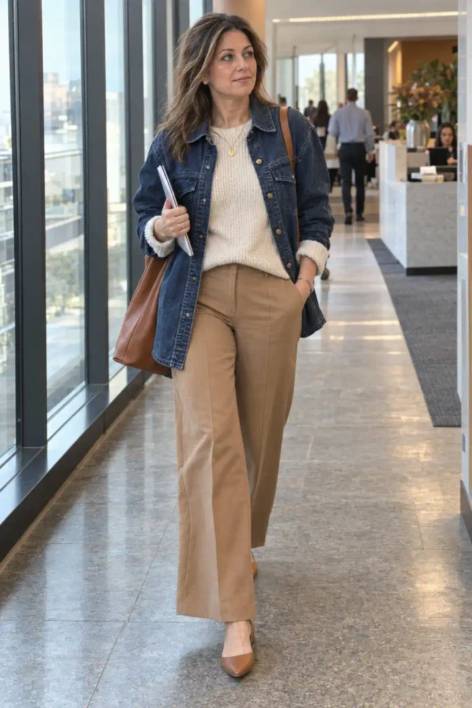 Cream knit and wide-leg trousers