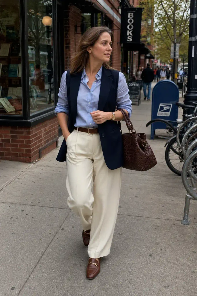 Cream wide-leg trousers