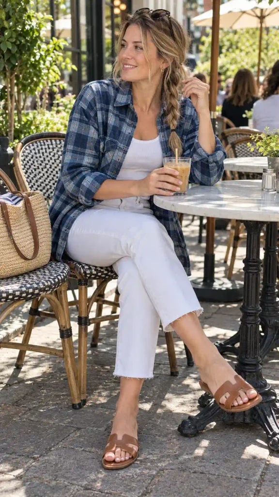Cropped white jeans for