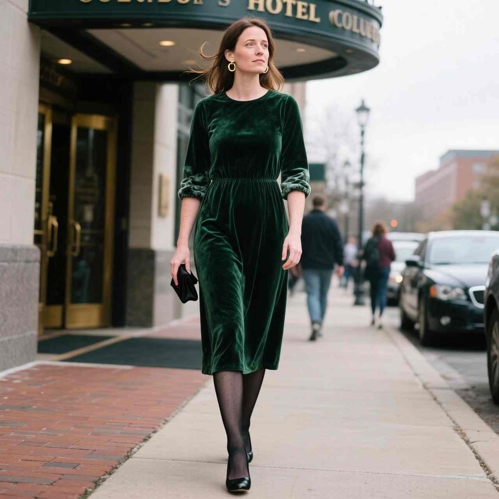 Deep green velvet midi dress