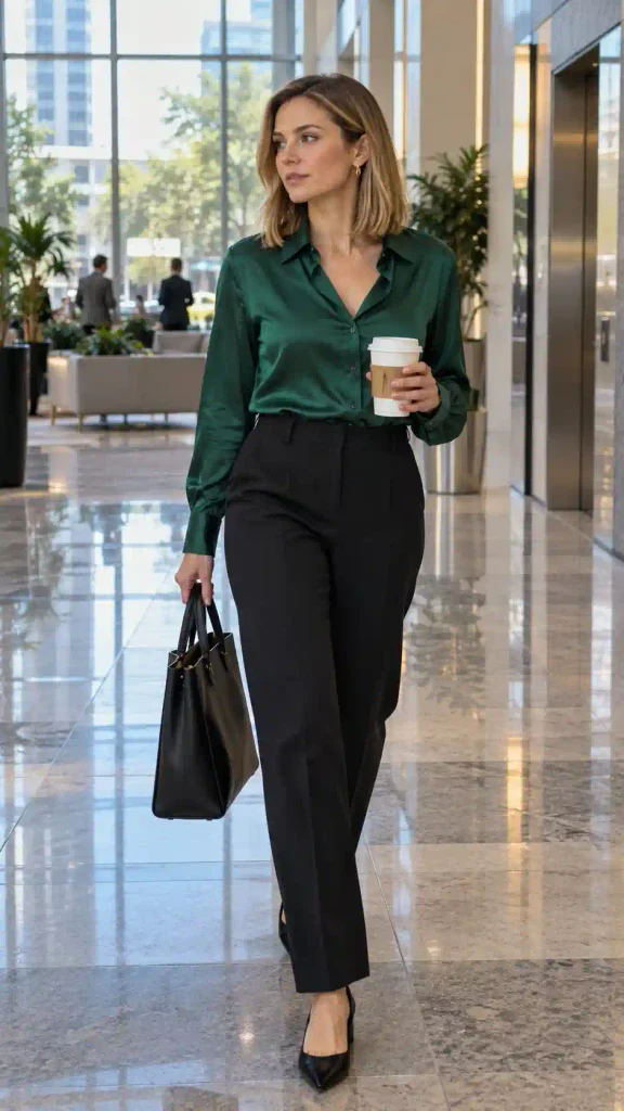 Emerald satin blouse