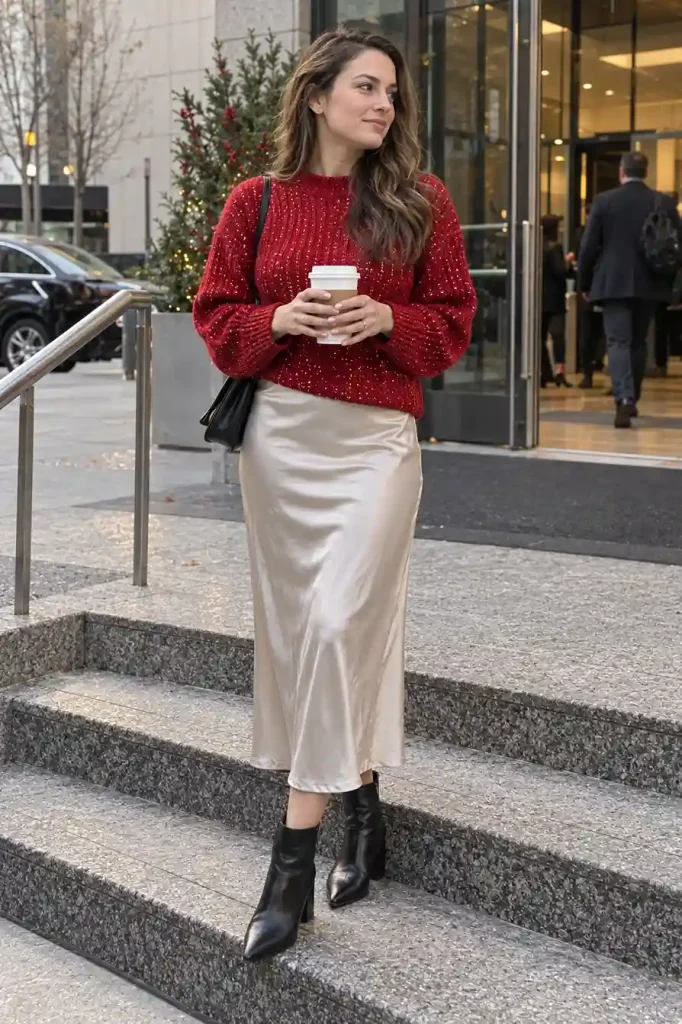 Festive sweater and slip skirt