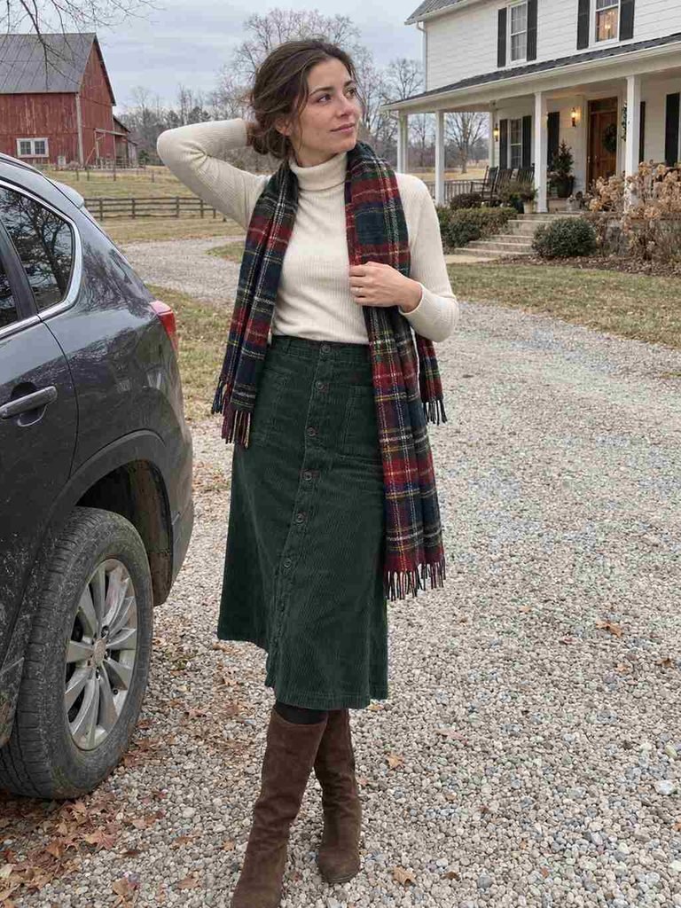 Forest green corduroy skirt