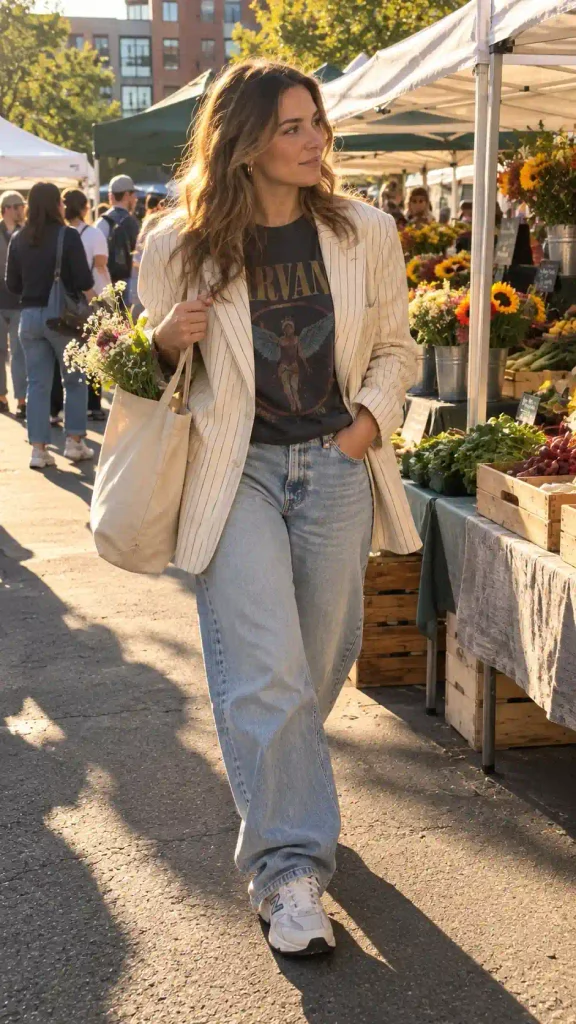Graphic tee and baggy jeans