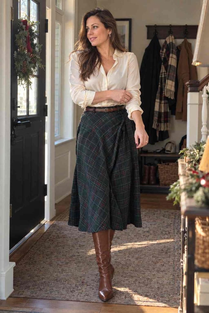 Green plaid midi