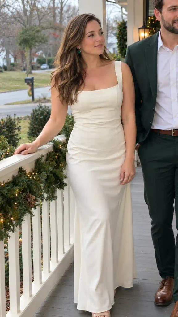 Green suit and white dress