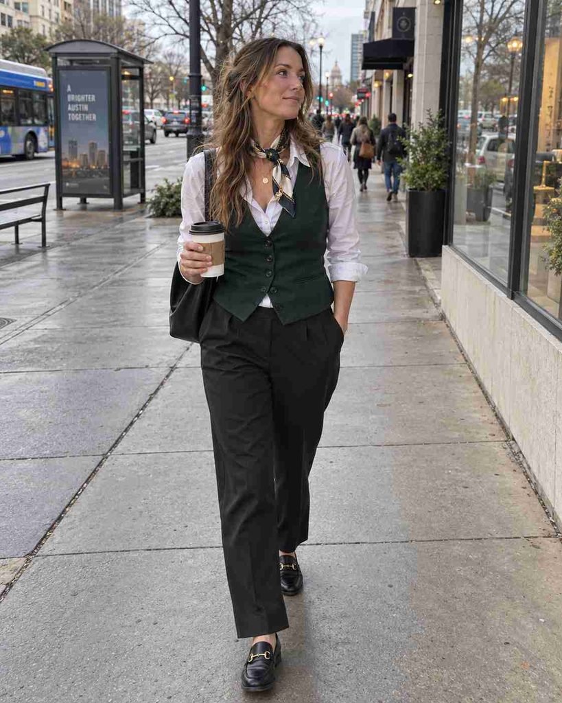 Green tailored vest with a white
