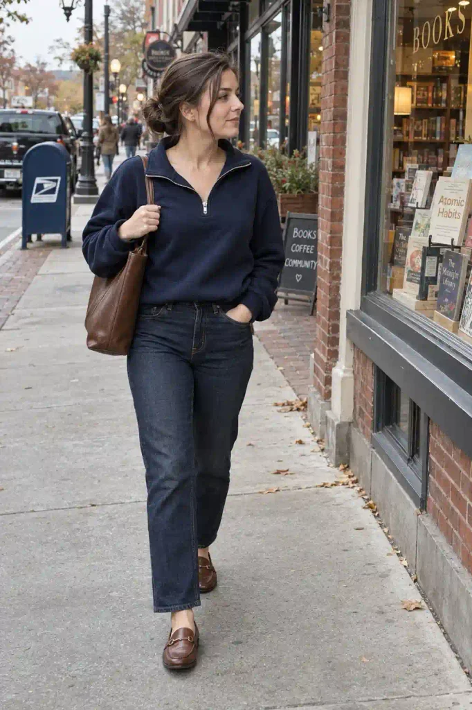 Half-zip pullover with dark denim