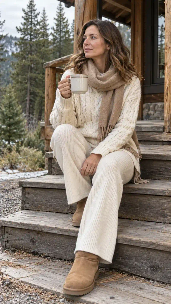 Head-to-toe cream knitwear